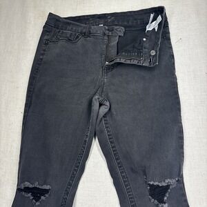 Seven7‎ Women's Tummy Less High Rise Skinny Jeans Black Faded /Distressed 16